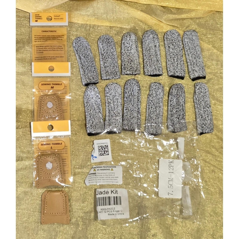 Sewing Finger Protector Set 4 Leather Thimbles & 10 Cut Resistant Cots